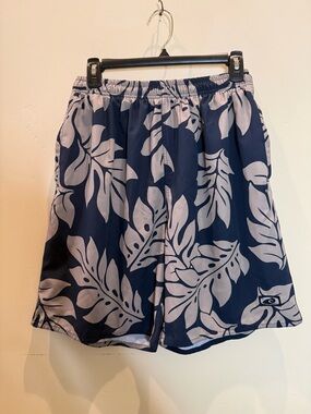 Navy Blue Hawaiian Tropical Print Shorts